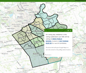 Kitchener's Interactive poll map helps you identify your voting location, and links to google maps for GPS directions